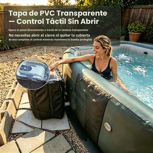 Vista 7 de XCZ - Cubierta para bomba de bañera de hidromasaje, Oxford resistente, para Negro‑500D (parte superior totalmente transparente)