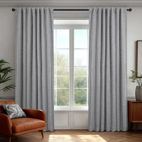 Vista 11 de Deconovo Cortinas de lino sintético 100% opacas con pestañas ocultas y cinta plisada, alzapaños incluidos, cortinas con aislamiento térmico