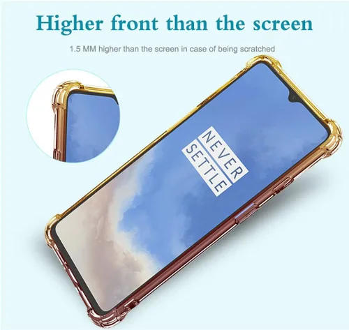 Vista 3 de Funda para OnePlus 7T con protector de pantalla de vidrio templado, lindo degradado transparente delgado, a prueba de golpes, TPU para OnePlus 7T