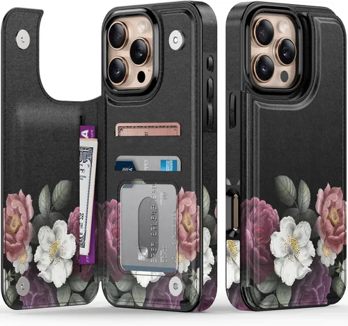 Vista 145 de LETO para iPhone 15 Pro Funda tipo cartera - Tapa tipo folio con patada - Diseños de moda - Tarjetero - Funda protectora para mujeres y niñas - 6.1