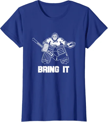 Vista 77 de Divertida camiseta gráfica de ropa de portero de hockey sobre hielo, Negro, S