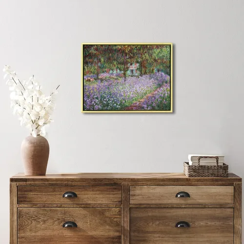 Vista 4 de Wieco Art Lienzo enmarcado para pared, diseño de lirios en el jardín de Monet, 1900 por Claude Monet, impresionismo, arte impreso, obra de arte