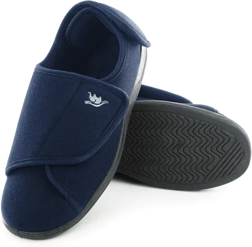 Vista 2 de Pantuflas para diabéticos de espuma viscoelástica 80-D para hombre con cierres ajustables, ancho extra ancho, cómodo, cálido, forro polar, artritis