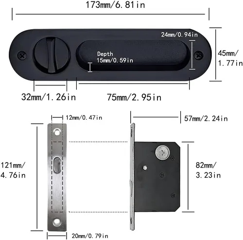 Vista 3 de Hardware de bloqueo de puerta de bolsillo de privacidad de 6.8 pulgadas, manija de bloqueo de puerta invisible con llaves, manija de puerta Negro