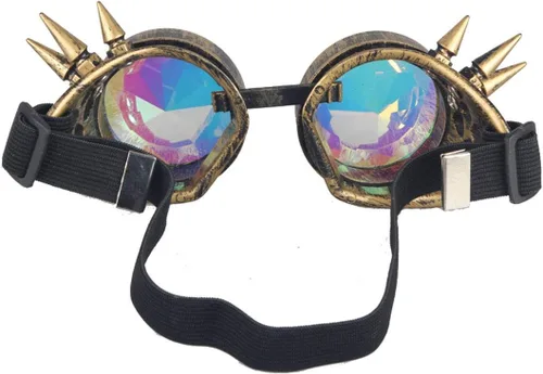 Vista 9 de FUT Gafas Steampunk con pinchos arcoíris ABS, lentes de caleidoscopio rave, soldadura cibernética, gótico, cosplay, vintage