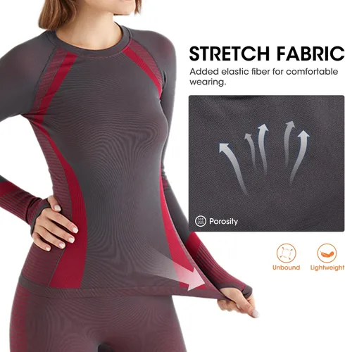 Vista 4 de BangJiaju Conjunto de ropa interior térmica para mujer, capa base, ropa interior deportiva de compresión para clima frío