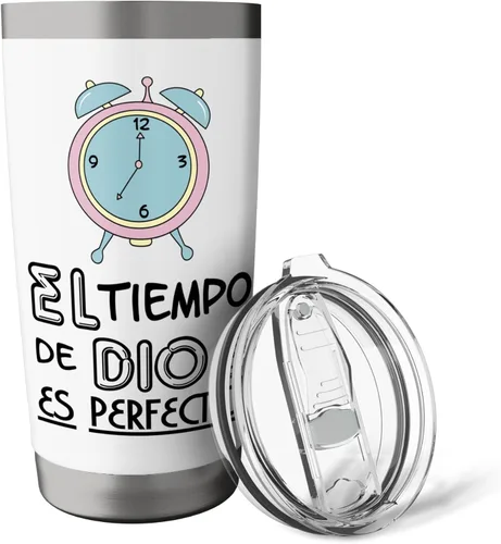 Vista 5 de El tiempo de Dios es perfecto - Vaso aislado de acero inoxidable Blanco