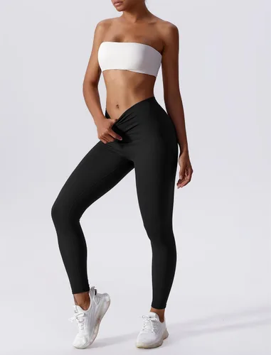 Vista 4 de ABOCIW Leggings con espalda en V para mujer, suaves y fruncidos, levantamiento de glúteos, para gimnasio, entrenamiento, pantalones de yoga