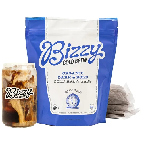 Vista 2 de Bizzy Café orgánico frío Paquete Café molido grueso Suave y dulce 1 libra + jarra oscura y audaz paquete de 4 unidades Paquete de 2