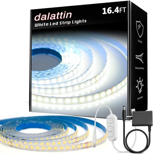 Vista 11 de dalattin - Tira de luces LED blancas de 100 pies, tira de luces LED regulable de 24V, 6500K, luz blanca diurna de 1800 LEDs para dormitorio, espejo