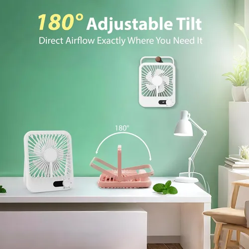 Vista 6 de Ventilador portátil para viajes, 4000 mAh de crucero imprescindible para crucero aprobado recargable con 100 velocidades ajustables al viento