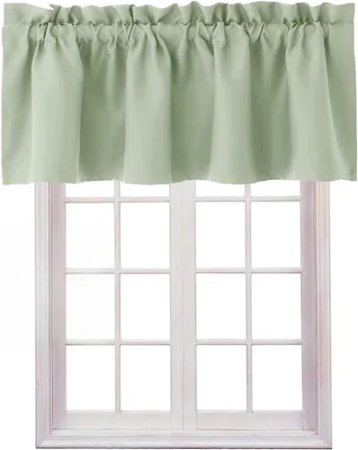 Vista 9 de Hiasan Cortinas opacas con cenefa para oscurecimiento sólido de habitación, cenefas con bolsillo para barra, para ventanas, 42 x 12 pulgadas