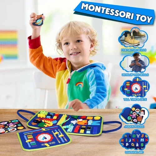Vista 4 de Guolely Busy Board Montessori - Juguete para niños de 3 a 6 años, tablero sensorial de desarrollo de actividades educativas para habilidades motoras
