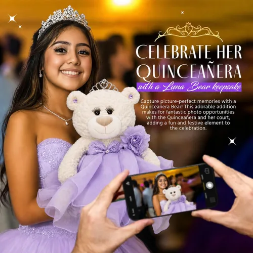 Vista 6 de Centro de mesa grande de 20.0 in de oso de peluche de quinceañera, vestido elegante, regalo de recuerdo de gran tamaño para 15 años, decoración