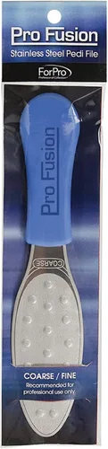 Vista 3 de ForPro Pro Fusion - Archivo de pedicura de acero inoxidable, grueso y de doble cara, calidad profesional con mango azul para talones y pies, 8.25