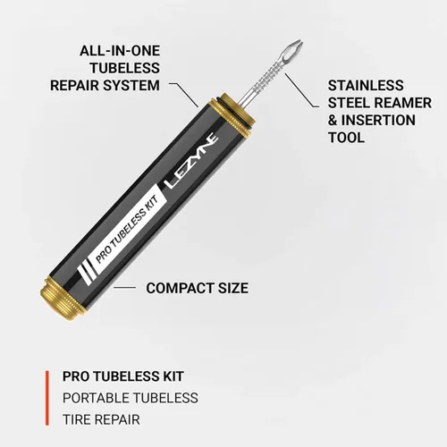 Vista 4 de LEZYNE Kit Pro Tubeless Sistema portátil de reparación de neumáticos de bicicleta todo en uno con cuerpo de aluminio, tapones para neumáticos