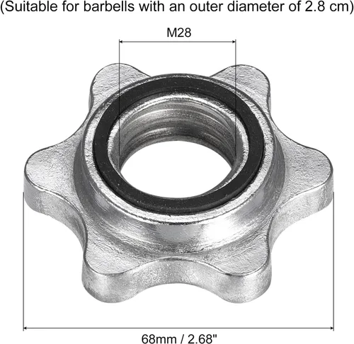Vista 2 de uxcell Tuerca hexagonal para mancuernas, 2 tornillos de bloqueo antideslizantes M28 para levantamiento de pesas, color plateado
