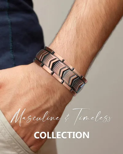 Vista 2 de Feraco Pulsera de cobre para hombre 3 veces más fuerza, 2 pulseras de terapia magnética de cobre con potentes imanes de 3800 Gauss, cierre plegable