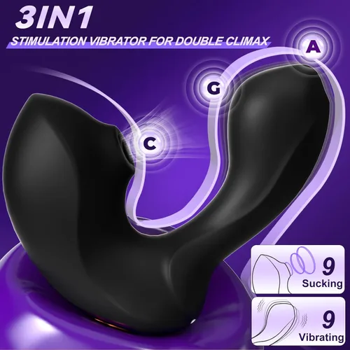 Vista 2 de Juguetes sexuales de succión con vibrador para adultos, vibradores de succión de rosa de doble estimulación con 9 modos de vibración y succión