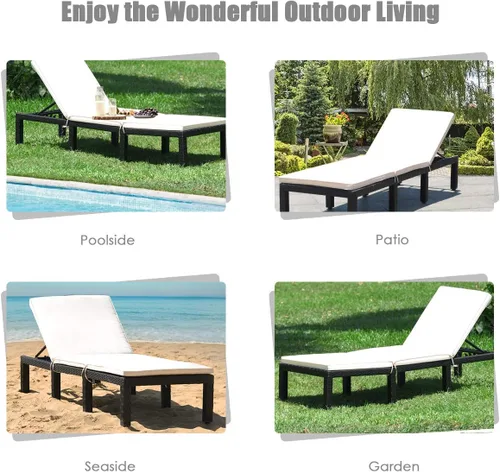 Vista 5 de HAPPYGRILL Silla de salón de ratán para patio, silla reclinable ajustable de mimbre con respaldo y cojín