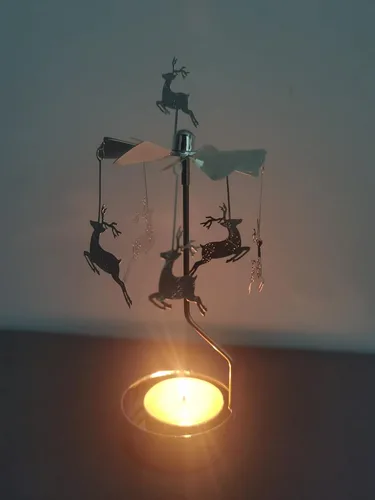 Vista 4 de Portavelas giratorio (metal, tamaño pequeño) Regalo pequeño (reno de Navidad)