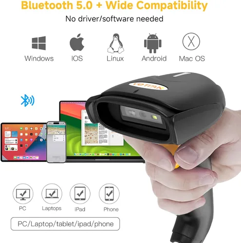 Vista 4 de VOTTAN Escáner de código de barras QR 2D, Bluetooth y 2.4G inalámbrico y USB con cable para conectar iPad teléfono, tableta, PC, POS, UPC EAN 1D