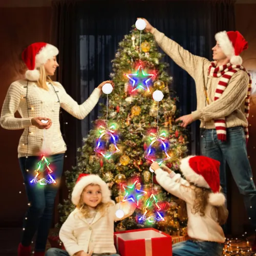 Vista 3 de Luces de decoración de Navidad, 3 luces de Navidad para ventana, funciona con pilas, decoración de ventana de Navidad, árbol y cascabel