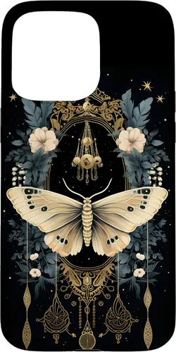 Vista 28 de iPhone 16 Celestial Moth Witchy Butterfly Botanical Moon Boho Flowers Case