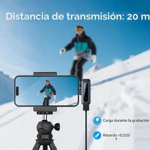 Vista 5 de Micrófono inalámbrico mini para iPhone 15/16, iPad, Android, micrófono inalámbrico Lavalier con reducción de ruido, micrófono de solapa USB C