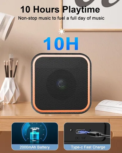 Vista 3 de Altavoz Bluetooth portátil, altavoz inalámbrico con luces, micrófono integrado Bluetooth 5.3, inalámbrico portátil de hasta 10 horas