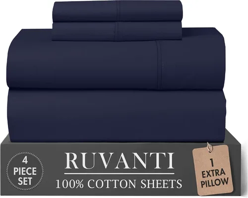 Vista 60 de RUVANTI Juego de sábanas de 4 piezas de algodón 100% natural de percal suave, ligero y transpirable, con bolsillos profundos de 16 pulgadas