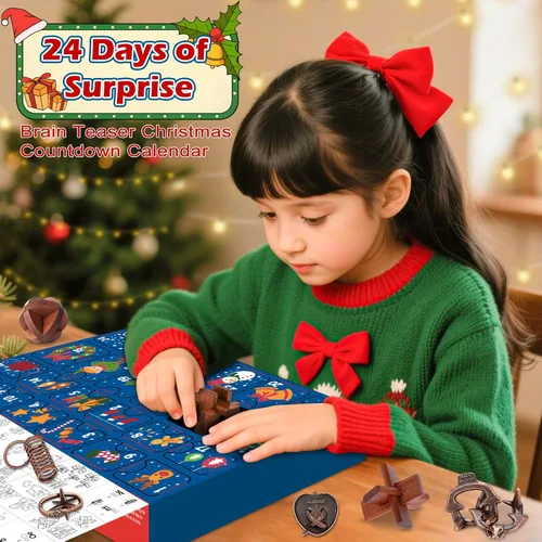 Vista 2 de Calendario de Adviento 2025 Rompecabezas Mental para Niños y Adultos – 24 Días de Anillos Rompecabezas de Metal y Juegos de Juguetes de Madera