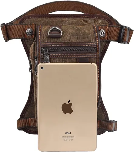 Vista 4 de Bolso de mensajero de lona vintage para hombre, bolso de mensajero de retazos de cuero en el pecho