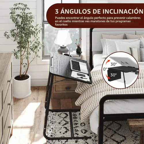Vista 7 de Bandeja de TV ajustable para cena negra, bandejas plegables para comer en el sofá, mesas de madera, soporte mate, escritorio plegable con portavasos