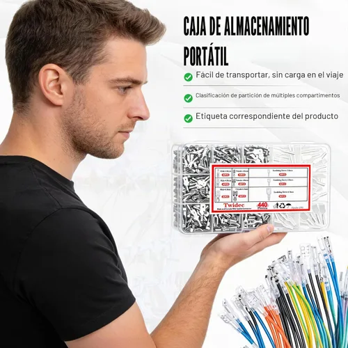 Vista 5 de Twidec/360Pcs 2.8/4.8/6.3mm Kit de surtido de terminales de engarce rápido tipo faston macho y hembra con manga aislante para cableado eléctrico