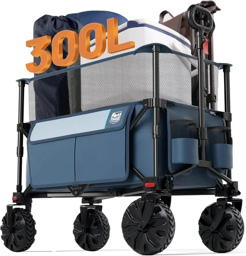 Vista 18 de TIMBER RIDGE Beach Wagon with Balloon Wheels& All-Terrain Wheels, Tailgate 300 lbs Heavy Duty Foldable Wagon for Sand Camping Sports，47" L Beach