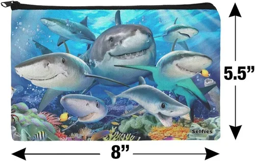 Vista 4 de Shark Ocean Selfie Pencil Pen Organizador Estuche con cremallera