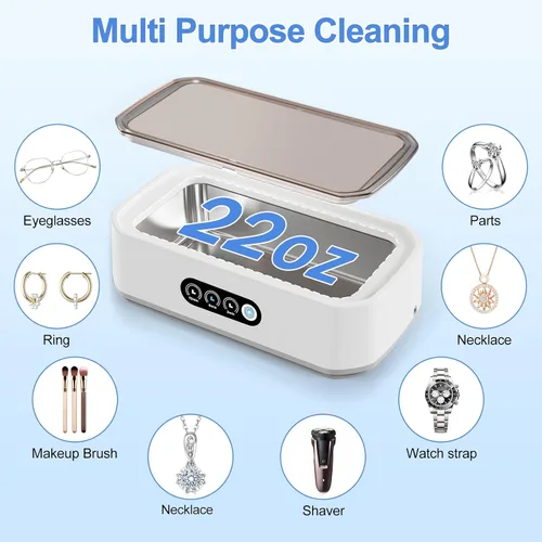 Vista 4 de Limpiador ultrasónico para joyas,49KHz Limpiador ultrasónico para joyas, gafas, anillos, bandas de reloj, 3 modos con temporizador digital, 22 oz