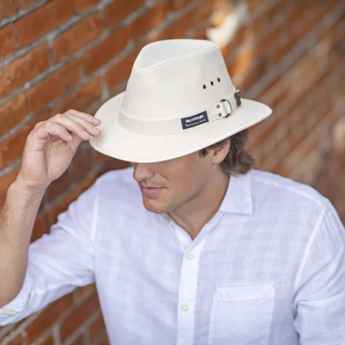 Vista 2 de Panama Jack Original Canvas Safari - Sombrero de sol para hombre, ala de 2 12 pulgadas, protección UPF (SPF) 50+
