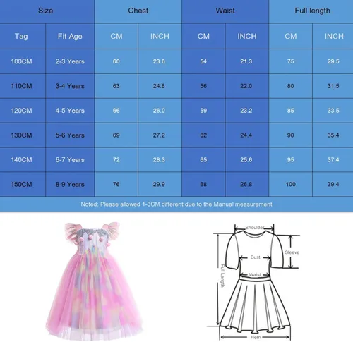 Vista 7 de BanKids Unicorn Dress for Girls Unicorn Costume Pageant Princess Party Dress with Unicorn Headband for Girls 3-12 Years