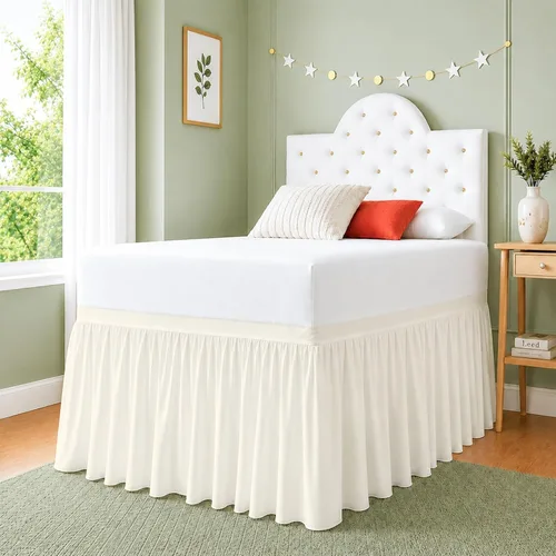 Vista 10 de Falda de Cama para Dormitorio Cottingon, 100% Microfibra, Blanca, Individual XL - 76 cm de Caída