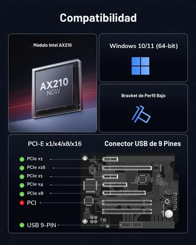 Vista 6 de Cudy Wi-Fi 6E Bluetooth 5.3 PCIe Adaptador AX5400 con OFDMA, WE3000S