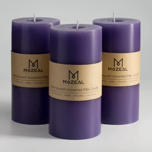 Vista 145 de MOZEAL Juego de 3 velas sin perfume vertidas a mano de 3 x 6 pulgadas, velas tipo pilar sin goteo, combustión de larga duración, aproximadamente 120