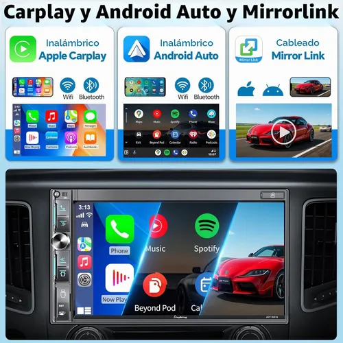 Vista 2 de Estéreo de auto de doble DIN de 7 pulgadas con Apple CarPlay inalámbrico y Android Auto, pantalla táctil QLED, Bluetooth, cámara de respaldo, audio