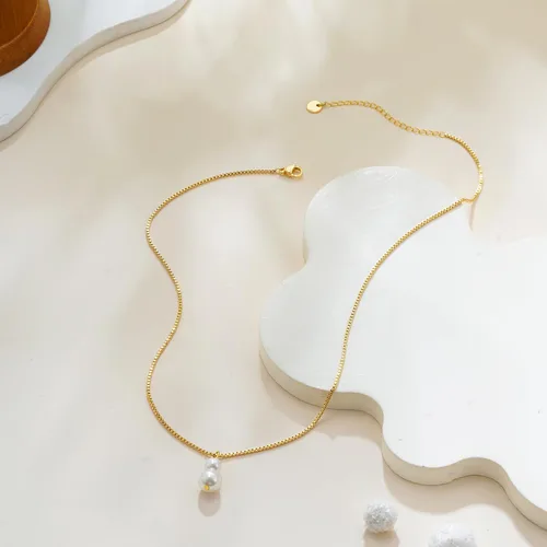 Vista 5 de Collares de perlas doradas para mujer, a la moda. Collar delicado chapado en oro de 14 K, sencillo y en capas, ideal como joyería para bodas