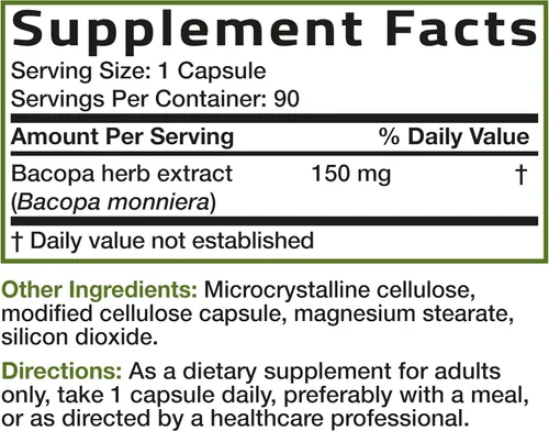 Vista 8 de Bronson Bacopa apoya la función cerebral saludable y el rendimiento mental, hierba tradicional, sin OGM, 90 cápsulas vegetarianas