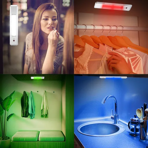 Vista 4 de HONWELL Barra de luz que cambia de color, luz de armario alimentada por batería, iluminación debajo del gabinete, luz debajo del mostrador, luz