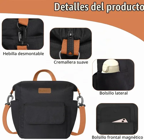 Vista 5 de Joymee - Lonchera con aislamiento, a prueba de fugas, gran capacidad, reutilizable, versátil, con correa de hombro ajustable y bolsillos laterales