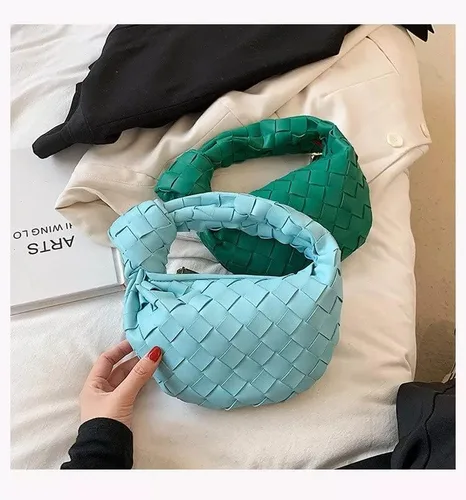 Vista 4 de Bolso de mano anudado, de piel sintética tejida, de diseñador para mujer