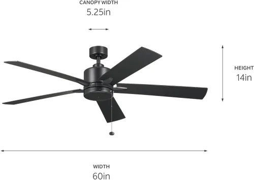 Vista 9 de Kichler Lucian II 60 - Ventilador de techo moderno para interiores con motor de CA, control de cadena de tracción y diseño contemporáneo en negro